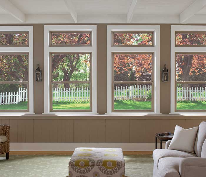 Series 150 Single Hung Windows in Clay with Transoms