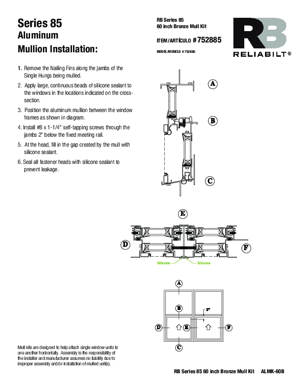 Series 85 Standard Mulling Instructions 752885