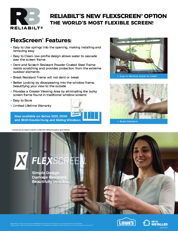 ReliaBilt FlexScreen Feature Sheet