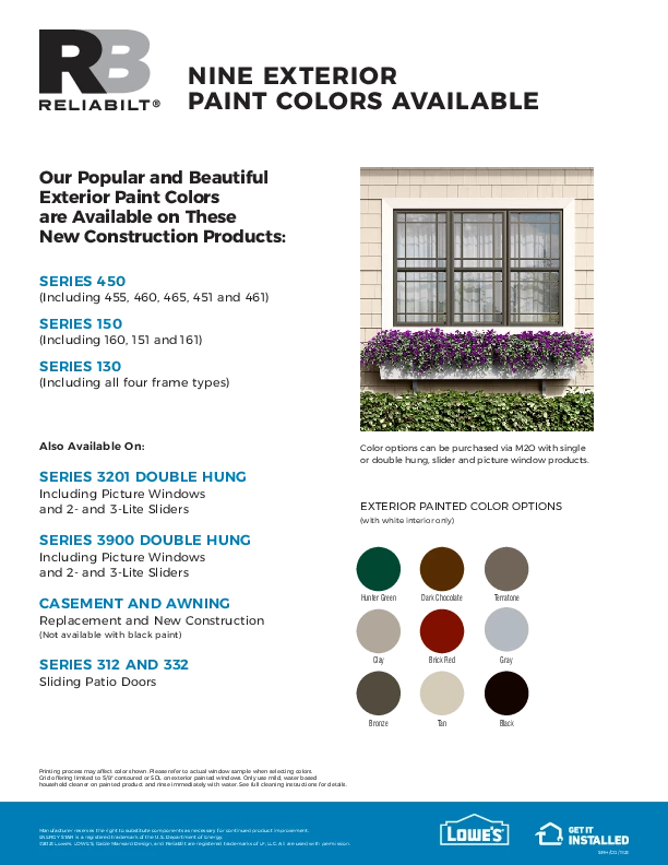 RELIABILT Exterior Paint Colors Feature Sheet