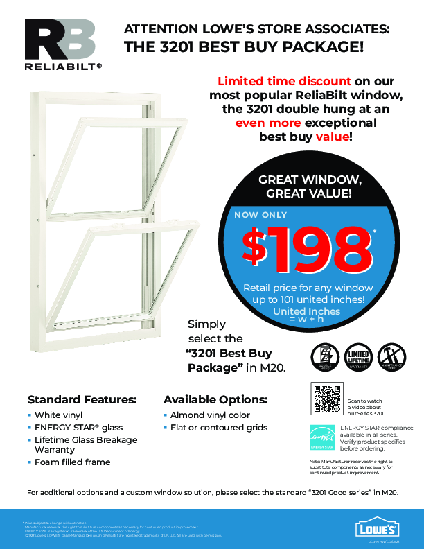 RELIABILT Series 3201 Best Buy Limited Time Store Discount - Welcome