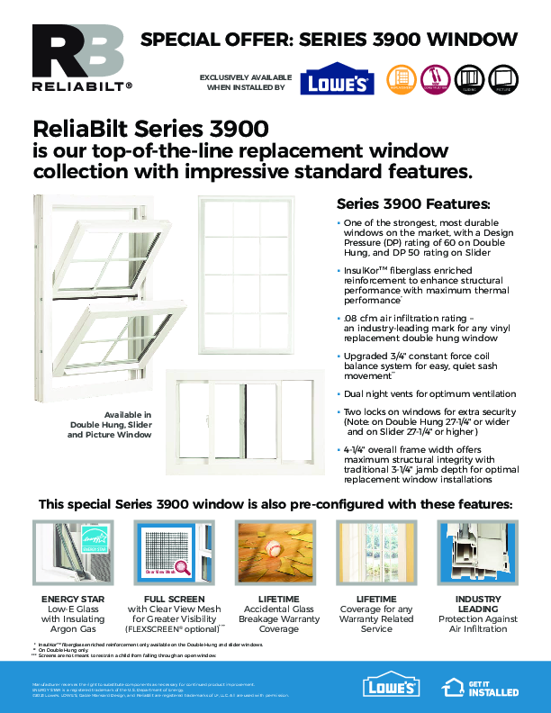 RELIABILT IHC Installed Offer Series 3900 Feature Sheet