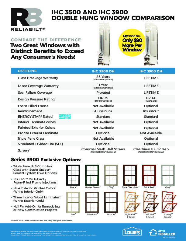 RELIABILT IHC 3900 vs 3500 Comparison Feature Sheet