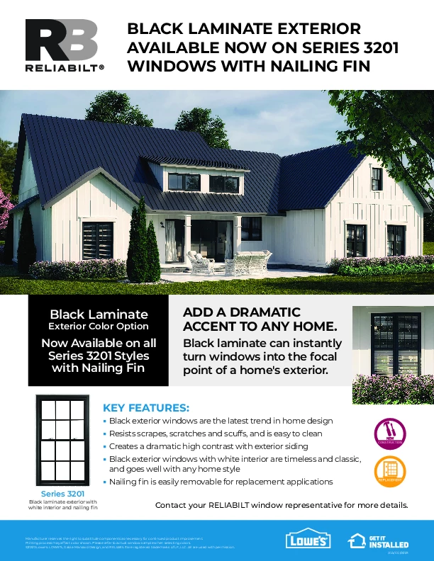 RELIABILT Series 3201 Exterior Black Laminate with Nail Fin Launch Flyer
