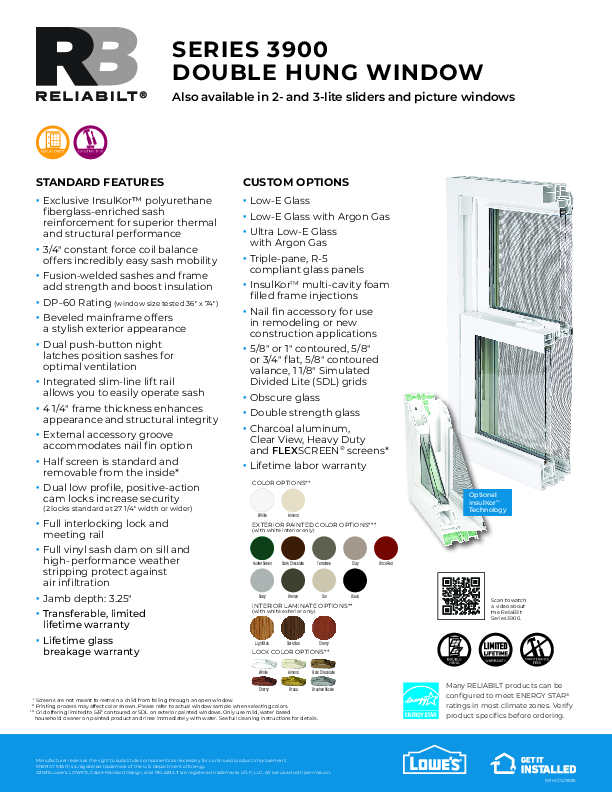RELIABILT Series 3900 Feature Sheet 2025