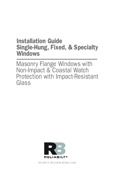 RELAIBILT Coastal Installation Instructions 3300 and 3600 SH Fixed Specialty Masonry Flange