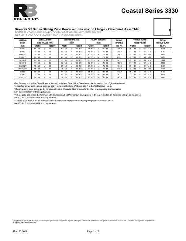RELIABILT Coastal 3330 Sizing Config patio door (B)