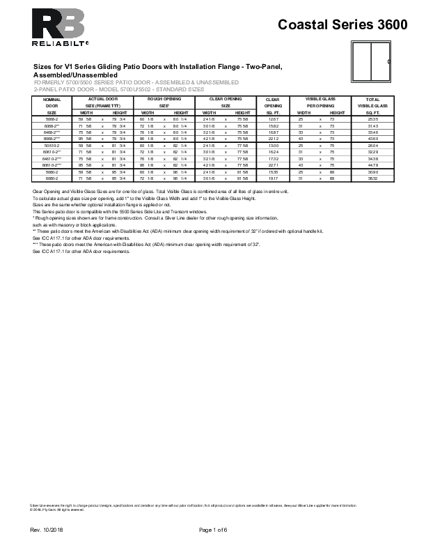 RELIABILT Coastal 3600 Sizing Config patio door (D)