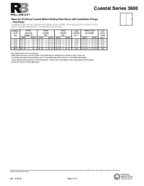 RELIABILT Coastal 3600 Sizing Config patio door-Series (C)