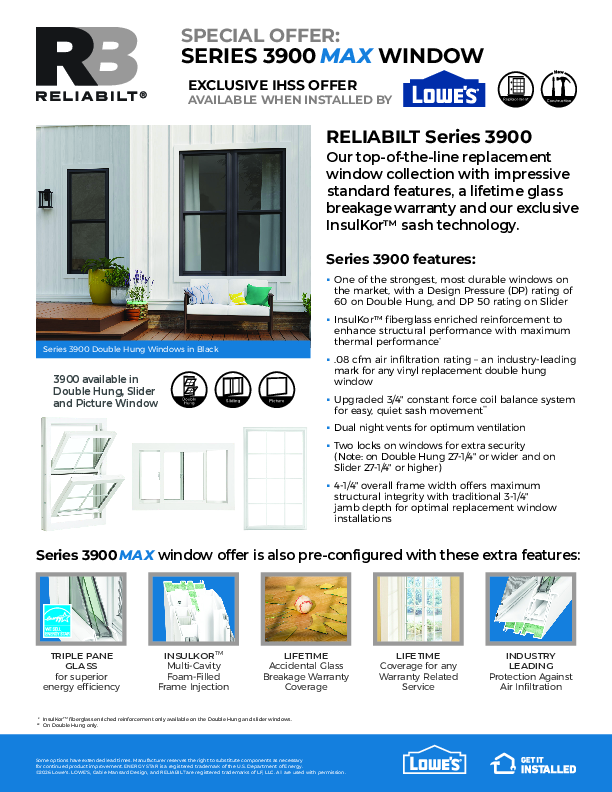 RELIABILT IHSS Installed Offer Series 3900 MAX Feature Sheet