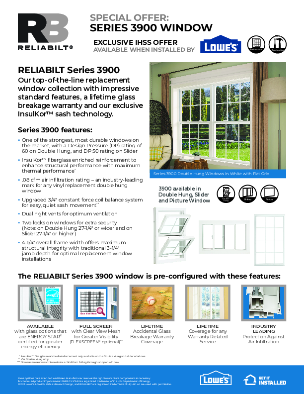 RELIABILT IHSS Installed Offer Series 3900 Feature Sheet 5-7-26