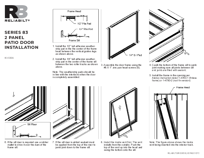 RELIABILT Aluminum Series 83 SD 2L XX Installation Instructions