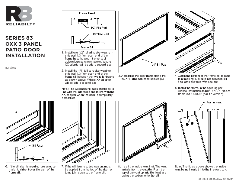 RELIABILT Aluminum Series 83 SD 3L OXX Installation Instructions