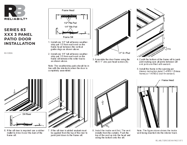 RELIABILT Aluminum Series 83 SD 3L XXX Installation Instructions
