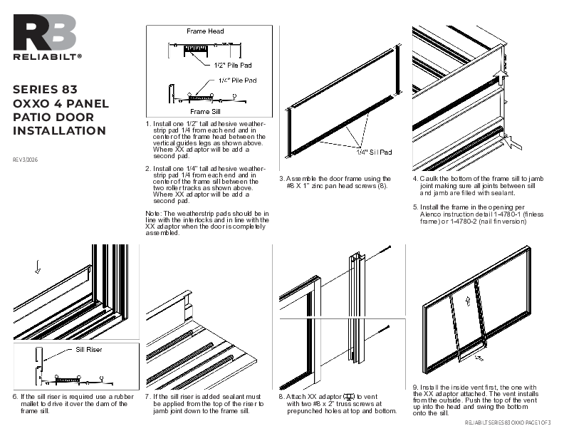 RELIABILT Aluminum Series 83 SD 4L OXXO Installation Instructions