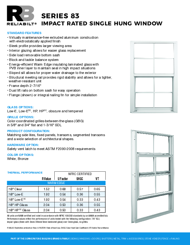 RELIABILT Aluminum Series 83 SH IMPACT Technical Datasheet