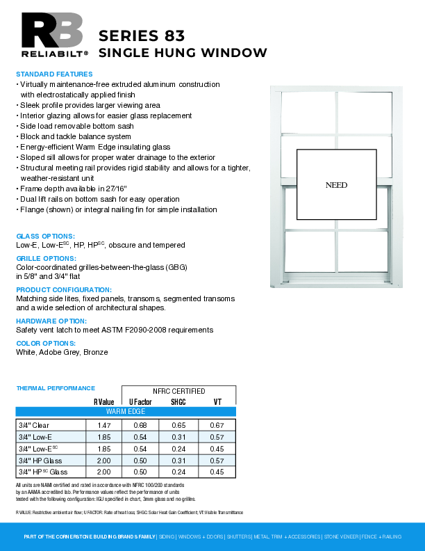 RELIABILT Aluminum Series 83 SH Technical Datasheet