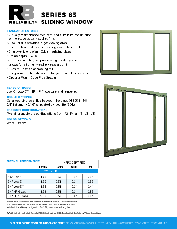 RELIABILT Aluminum Series 83 SL Technical Datasheet