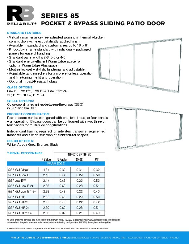 RELIABILT Aluminum Series 85 Pocket SPD Technical Datasheet